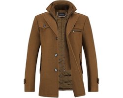 Winterjas voor heren, middellang, dikke wollen trenchcoat, gewatteerde voering, normale pasvorm, militaire jekker