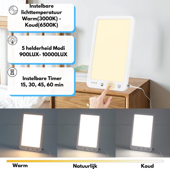 Daglichtlamp 10000 Lux, LED Wit En Groen Licht Therapielamp Voor Depressie Zonnelamp Met Touch Control Instelbare Kleuren Helderheid Timer Instellingen Geheugenfunctie A 664984807