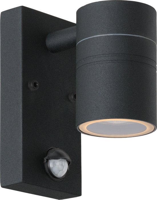 Lucide ARNE-LED IR - Wandspot / Wandlamp Binnen/Buiten - Ø 6,3 cm - GU10 - 1 × 5W 2700K - IP44 - Beweging & dag/nacht sensor - Zwart