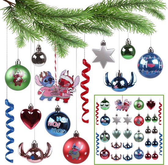 DISNEY Stitch Set kerstballen, kerstboomdecoratie, plastic 30 stuks