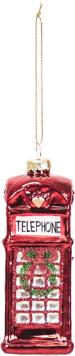 Housevitamin Kersthanger Engelse Telefooncel – Glas Rood – 4,5x4,5x12cm – Glazen Kerstbal – Unieke Kerstversiering
