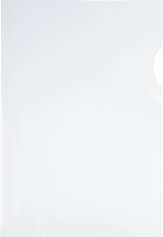 Witte, transparante L-map met een generfde textuur en een uitsparing rechtsboven.