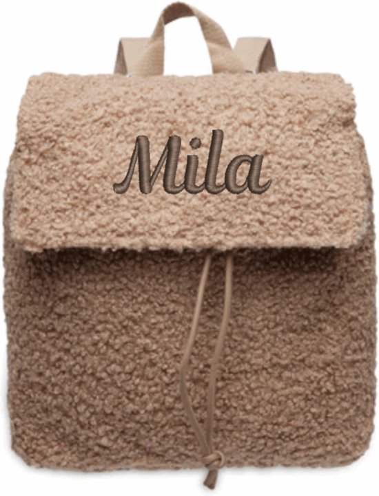 Jollein Backpack Boucle - Biscuit avec naam brodé