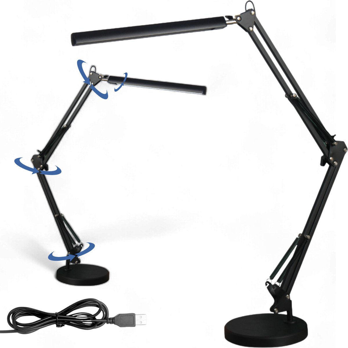 Prestara USB LED bureaulamp – dimbaar & flexibel – met verstelbare arm & klem – 37 cm hoog – zwart