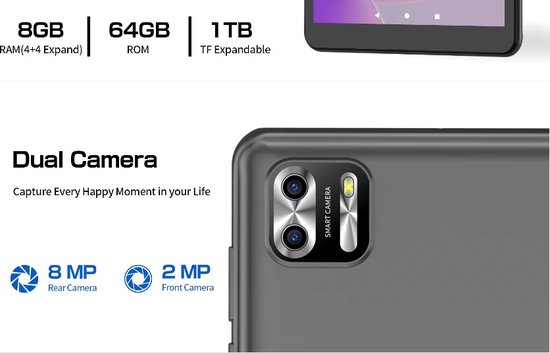 Elementkey Ai-8 Pro TAB8 - Tablette Android 8 pouces | 128 Go de stockage, 8 Go de Ram - Wi-Fi, Bluetooth 5.2 | Puissant et portable