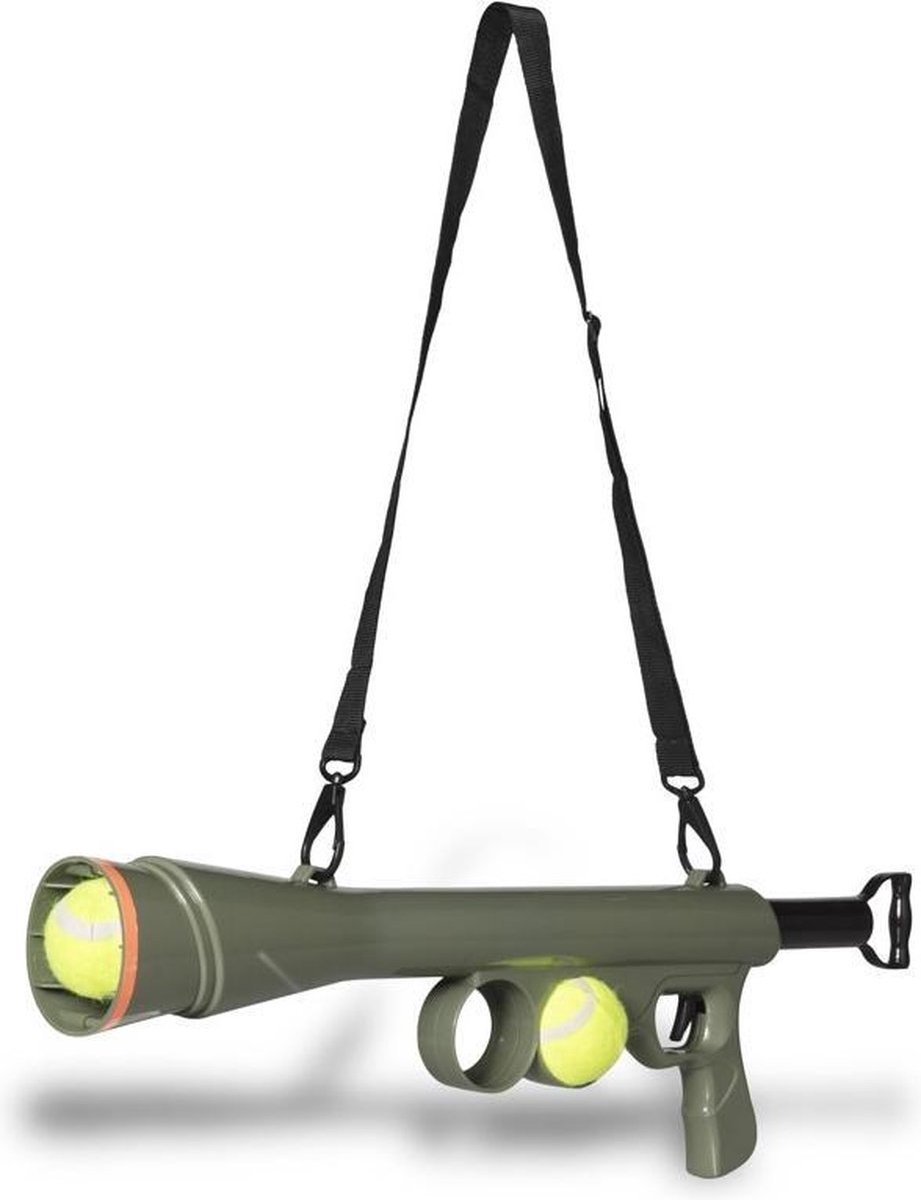 Bazooka Ballenpistool met Verstelbare Lanceerafstand en 2 Tennisballen - Groen - Ideaal Hondenspeelgoed voor Apporteren en Training - Draagbaar, Lichtgewicht Ontwerp voor Meer Beweging en Speelplezier