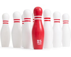 BS Toys Bowling Kegelspel - Actiespel - Bowlingset Kinderen - Spelletjes voor kinderen - Hout - Kinder Speelgoed 4 Jaar - Rood & Wit - 10 Kegels - Kinderspeelgoed - Cadeau kind