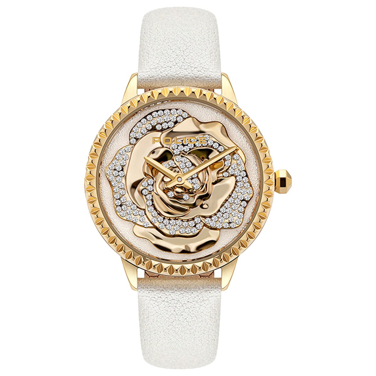 Police Witte Leren Horloge Met Gouden Wijzerplaat 36MM