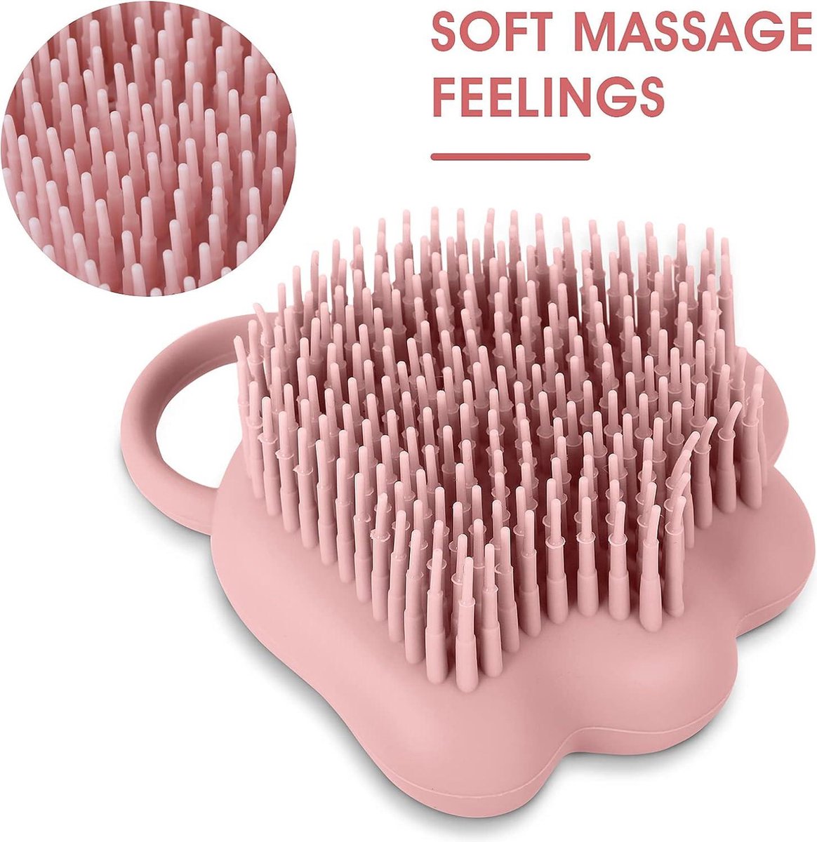 Mrs. Jones Badborstel voor honden en katten – siliconen borstel – zachte massageborstel – shampoodispenser voor massage en wassen – roze pootvorm .