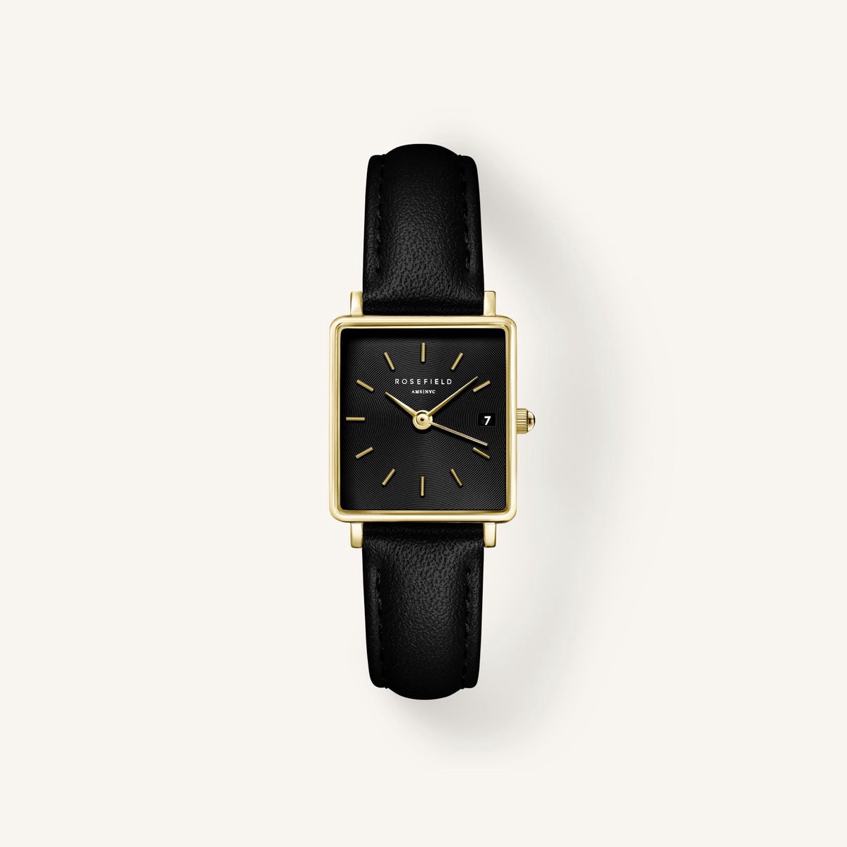 Rosefield horloge QBBLG-Q53 Boxy XS Black Black Leather Gold