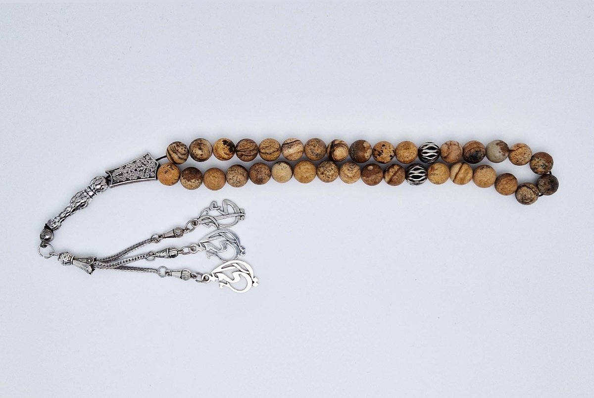 Handgemaakte tesbih "tasbih" natuursteen " Picture Jasper " - Aantal kralen 33 - Diameter kralen 10 MM - met metaal tassel "model 2" - Een mooi cadeau-idee