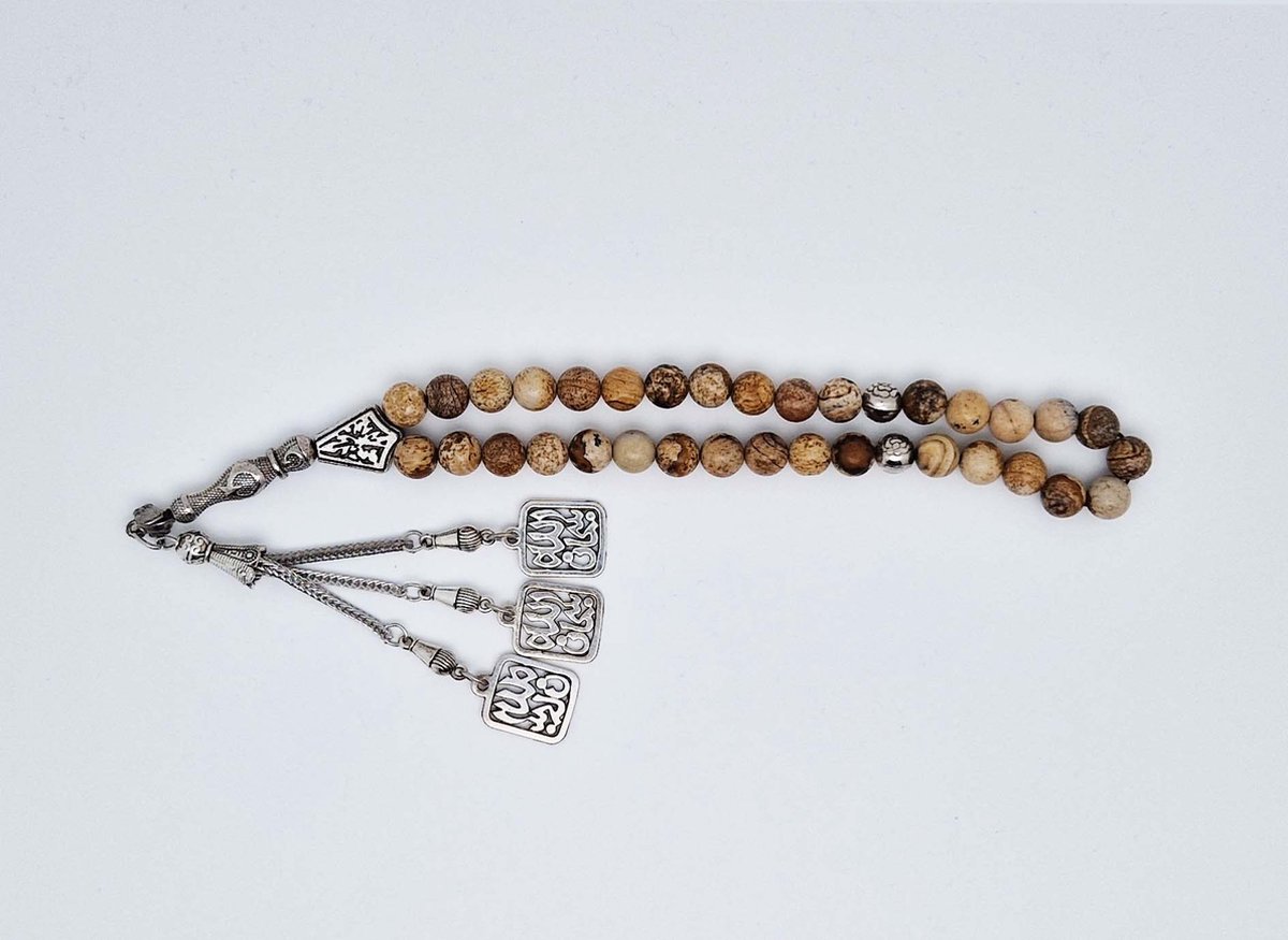 Handgemaakte tesbih "tasbih" natuursteen " Picture Jasper " - Aantal kralen 33 - Diameter kralen 8 MM - met metaal tassel "model 1" - Een mooi cadeau-idee