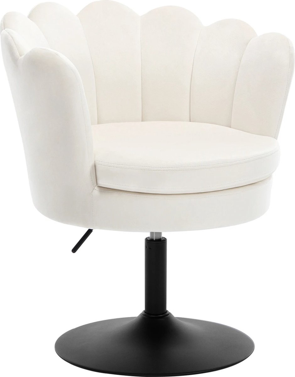 DHN Kapstoel in hoogte verstelbaar - Bloemvormige fauteuil - Woonkamerstoel 360° - Draaibare draaikruk voor slaapkamer - Wit