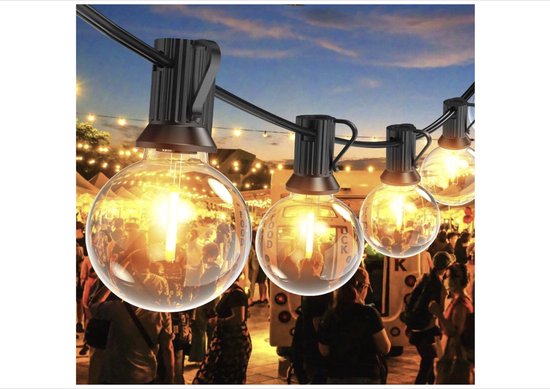 Foto: Everneeds lichtsnoer voor buiten 10 meter lichtslinger 25 led met dimfunctie afstandsbediening sfeerverlichting buiten en binnen tuinverlichting lampjes slinger ip44 2700k 3 extra leds