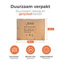 Zwarte kartonnen verpakking voor een flipover, afmetingen 95x65cm. "Duurzaam verpakt".
