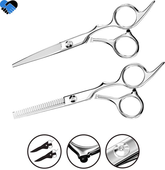 Set de ciseaux de coiffure professionnels + ciseaux à effiler - Zorghelden® - Avec 2x étui en cuir - Set de coiffure - Ciseaux de coiffure droitier - Certificat MDR