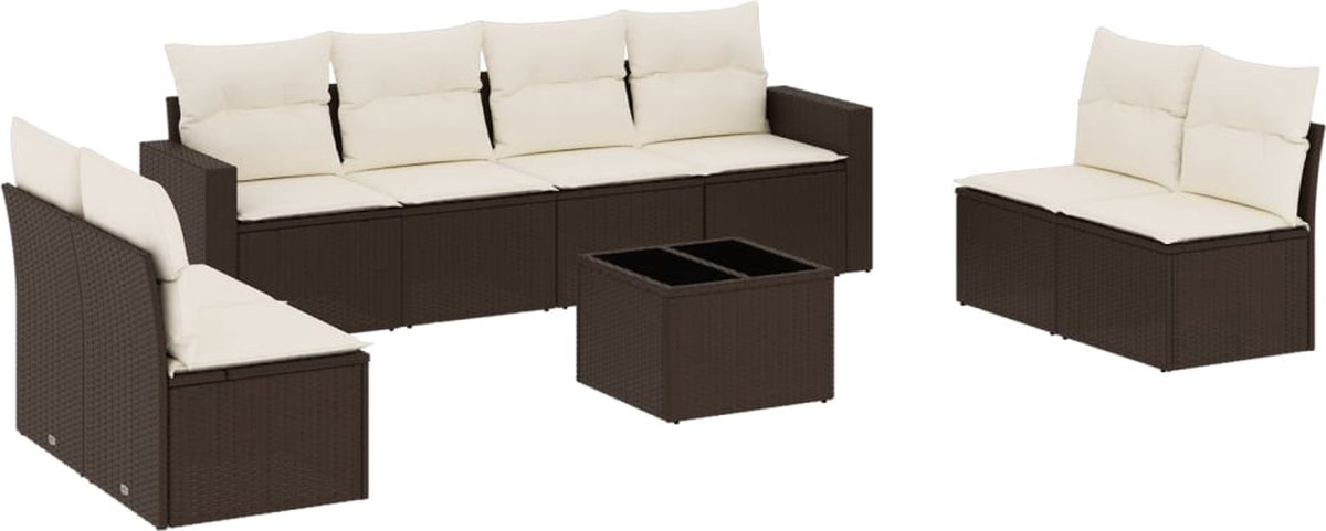 vidaXL 9-delige - Loungeset - met - kussens - poly - rattan - bruin