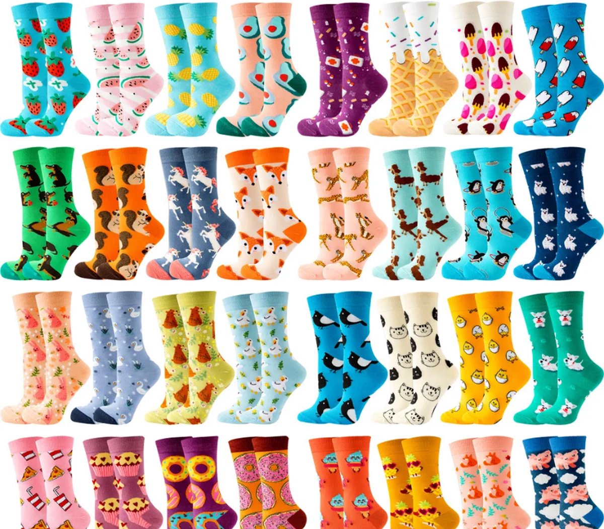 Dames sokken - 5 paar - giftbox - groen - geel - wit - grijs - roze - blauw - mix - met leuke print - maat 36 - 40 - gift - cadeau voor haar - geschenk vrouwen - Kerst cadeau - verjaardagscadeau