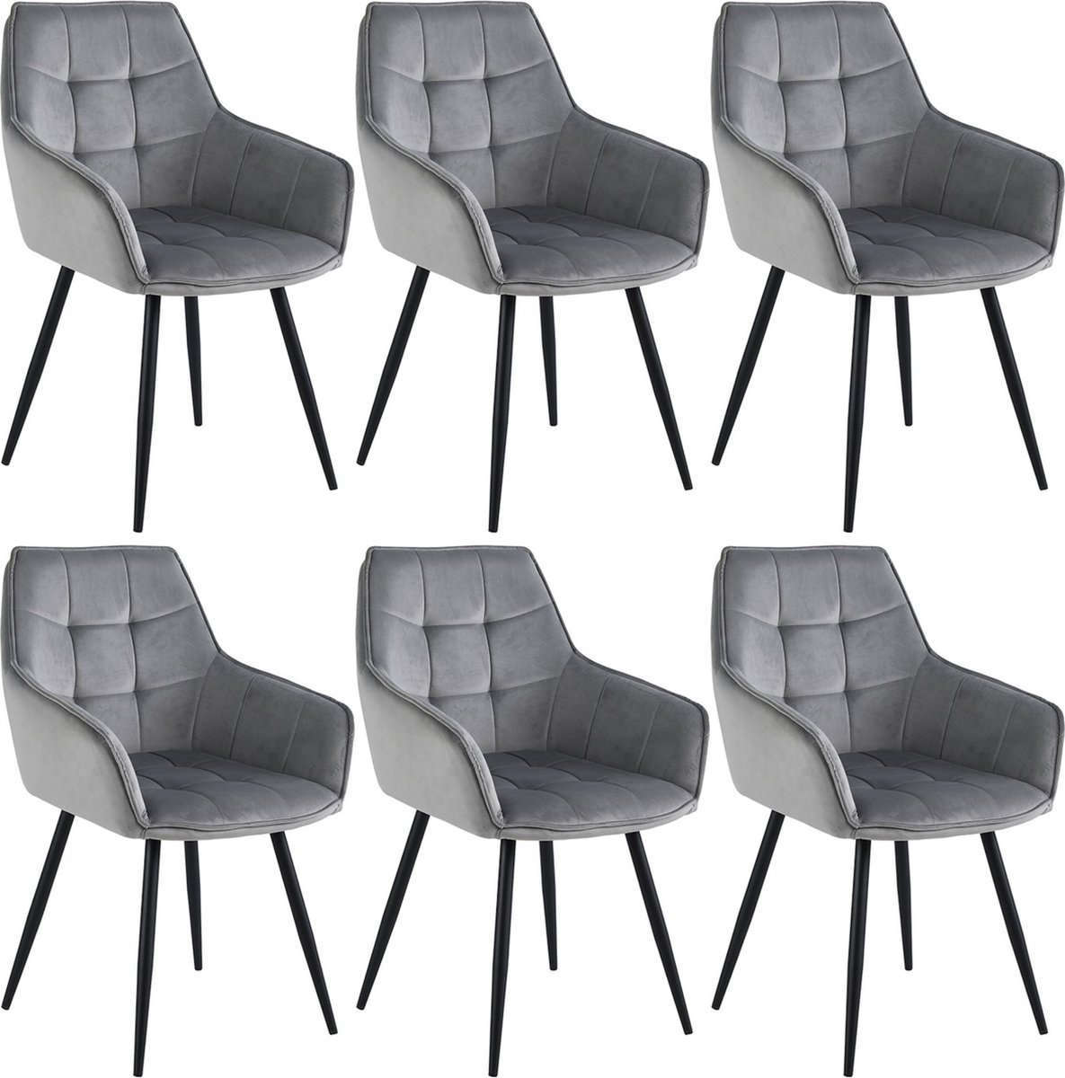 Colenis Oriana Eetkamerstoel - Set Van 6 - Grijs - Fluweel - Velvet - Industrieel