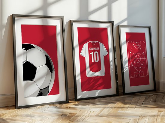 3-Liège Voetbal Poster Set Amsterdam - Posters personnalisés avec votre propre nom et numéro - 30 x 40 cm