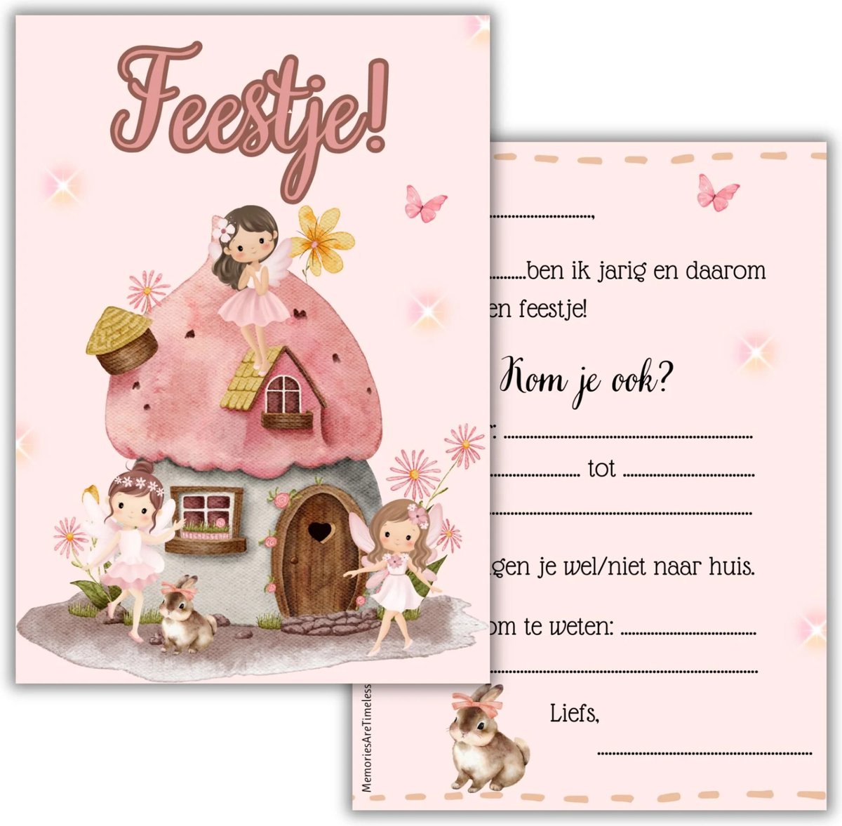 Uitnodigingen Kinderfeestje Elfjes - Set van 6 Verjaardagskaarten
