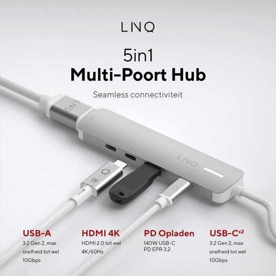 LINQ Connects Pro Multiport Hub 8in1 USB-C (8K Video/Audio 7.1 Surround) USB -C, HDMI, Ethernet, SD and microSD card readers - USB 3.1 to 10Gbps - Grey