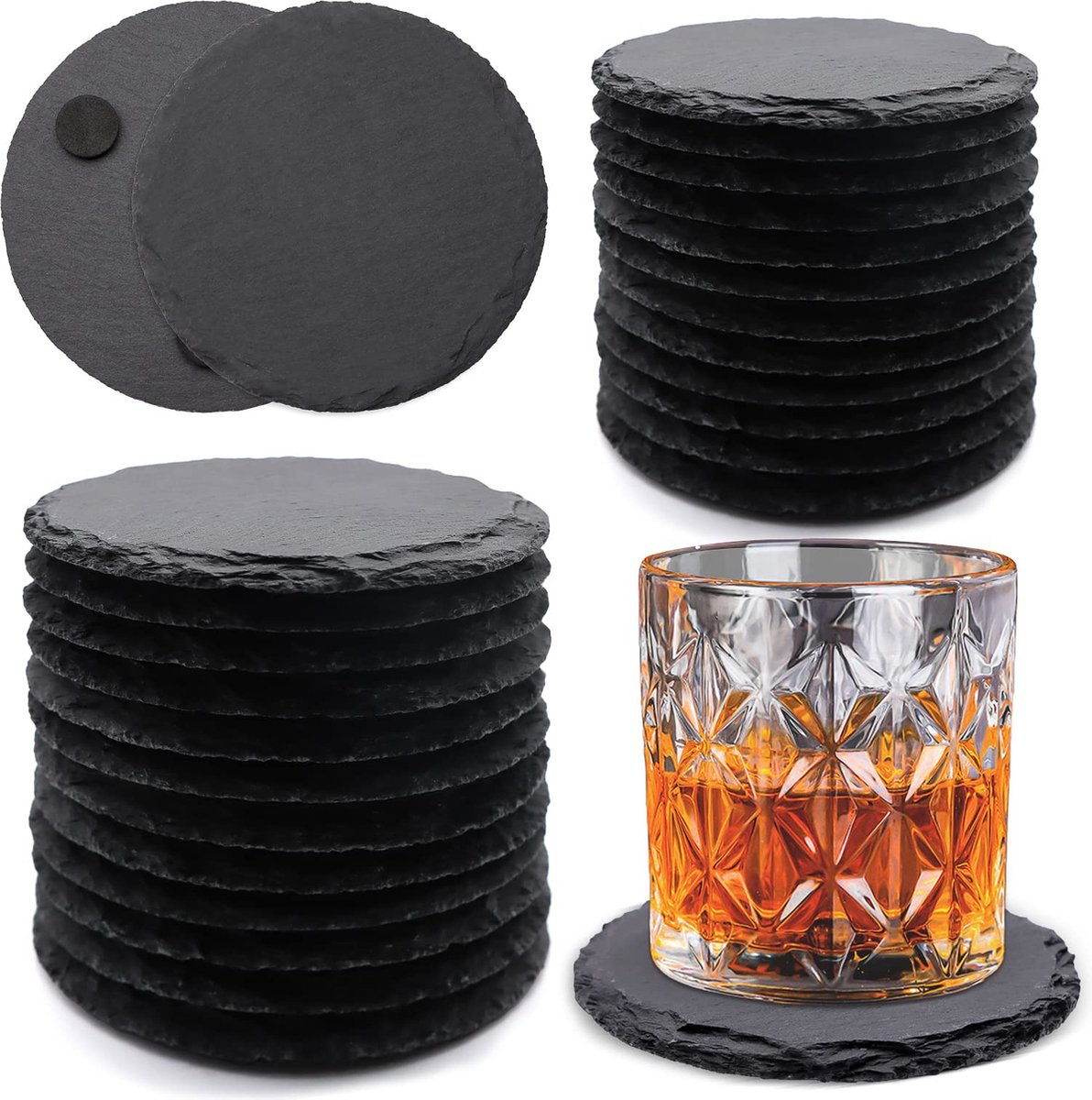 JGS ® Elegante Ronde Onderzetters van Natuurlijke Steen voor Huis en Bar