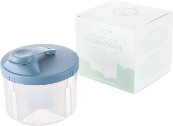 BimbelBoo – Melkpoeder Doseerdoosjes – Melkpoeder Toren – BPA Vrij – 4 Compartimenten – Blauw – Kraamcadeau - Bewaarbakjes Babyvoeding – Dispenser – Poedertoren – Melkpoeder Bewaardoos – Babyvoeding Bewaarbox – Reisbox