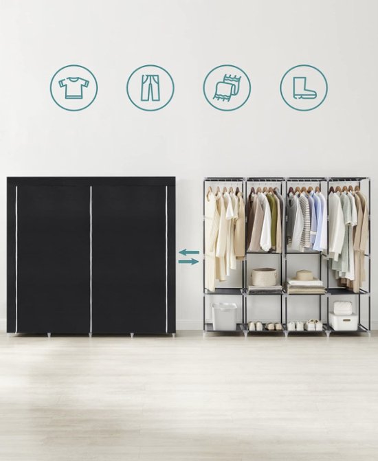 MIRA Home - Kledingkast - Slaapkamerkast - Kleding - Stoffen Kast - Zwart - 45x170x167