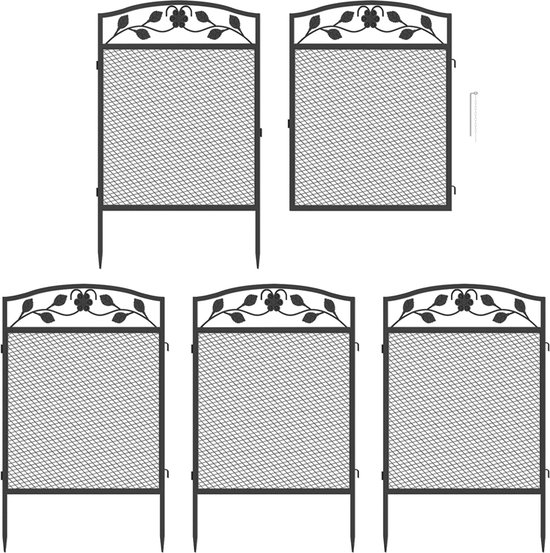 Metalen Hek Zonder Graven Thealyn Decoratief Tuinhek Zwart - 25 Panelenset (8.2m) - Metaal, Geen Graven Nodig - Voor Bloembed & Dieren Decoratief Tuinhek Zonder Graven