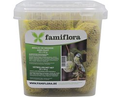 Famiflora set van 35 mezenbollen met netje - 35 x 90g - in emmer - Met netje zodat je eenvoudig kunt ophangen en de vetbollen netjes op hun plek blijven