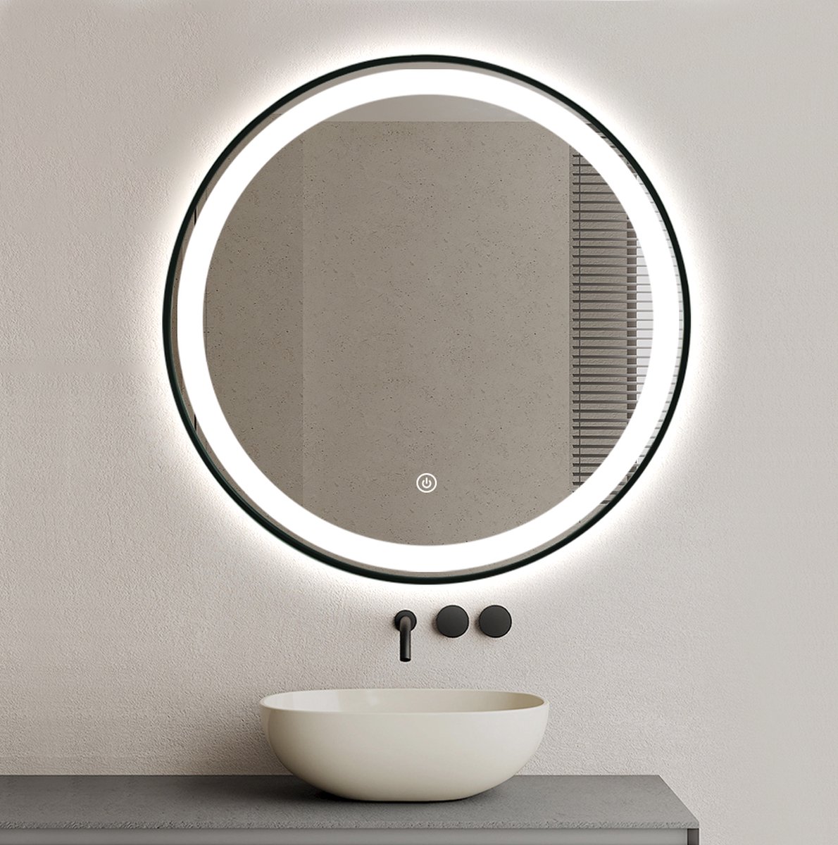 FENOMÉ New York ronde spiegel met LED verlichting incl. spiegelverwarming 80cm - Dimbaar - Anti Condens - Zwart