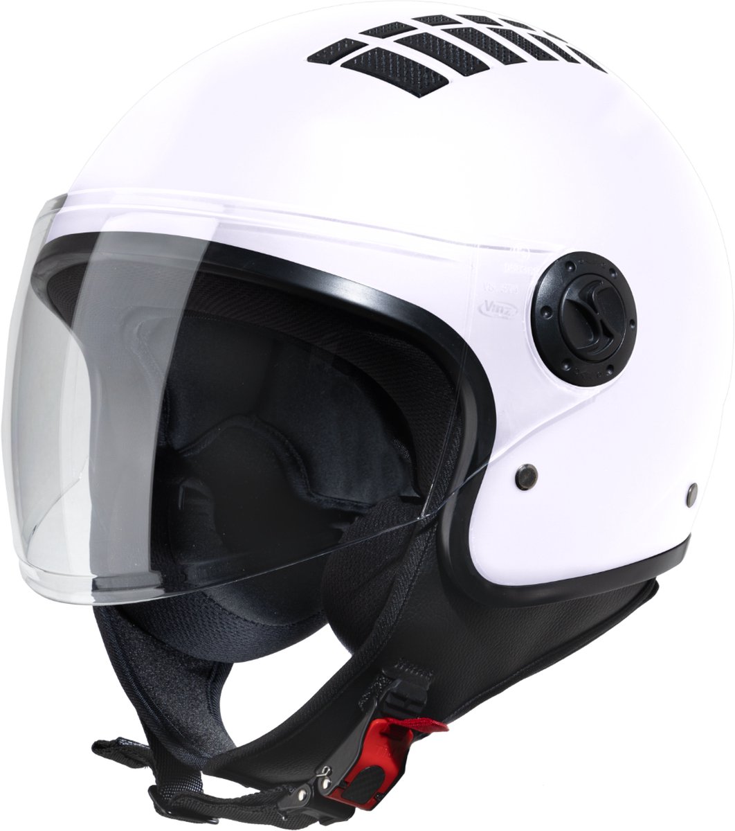 VINZ Como Jethelm met Vizier | Scooter Helm & Motorhelm & Brommerhelm & Snorfietshelm & Scooterhelm Retro | ECE 22.06 goedgekeurd | Lichtgewicht 1150 gram | Inclusief Opbergzak | Wit - L