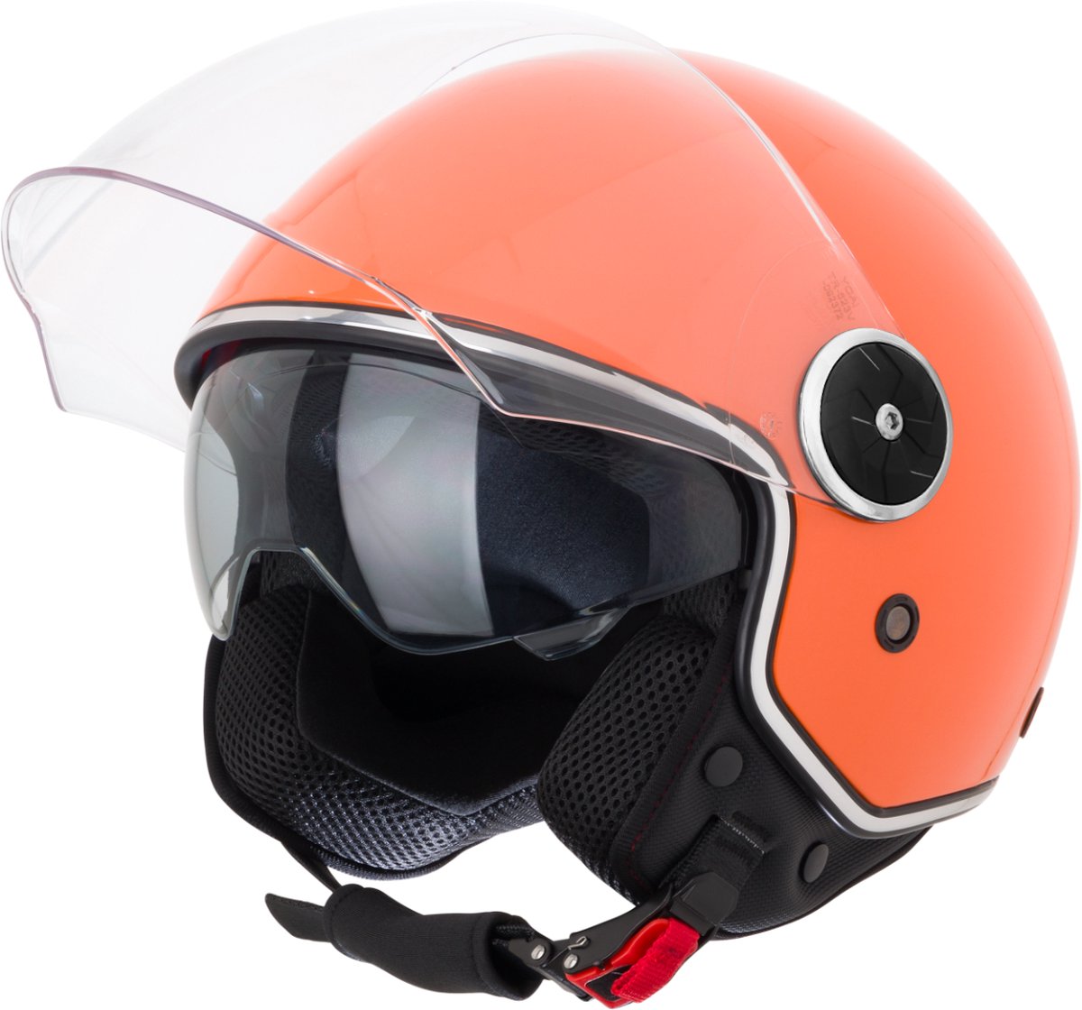 VINZ Tobia Jethelm met Zonnevizier | Scooterhelm & Motorhelm & Brommerhelm & Snorfietshelm | ECE 22.06 goedgekeurd | Lichtgewicht 1200 gram | Voor Heren & Dames | Inclusief Opbergzak | Oranje - L