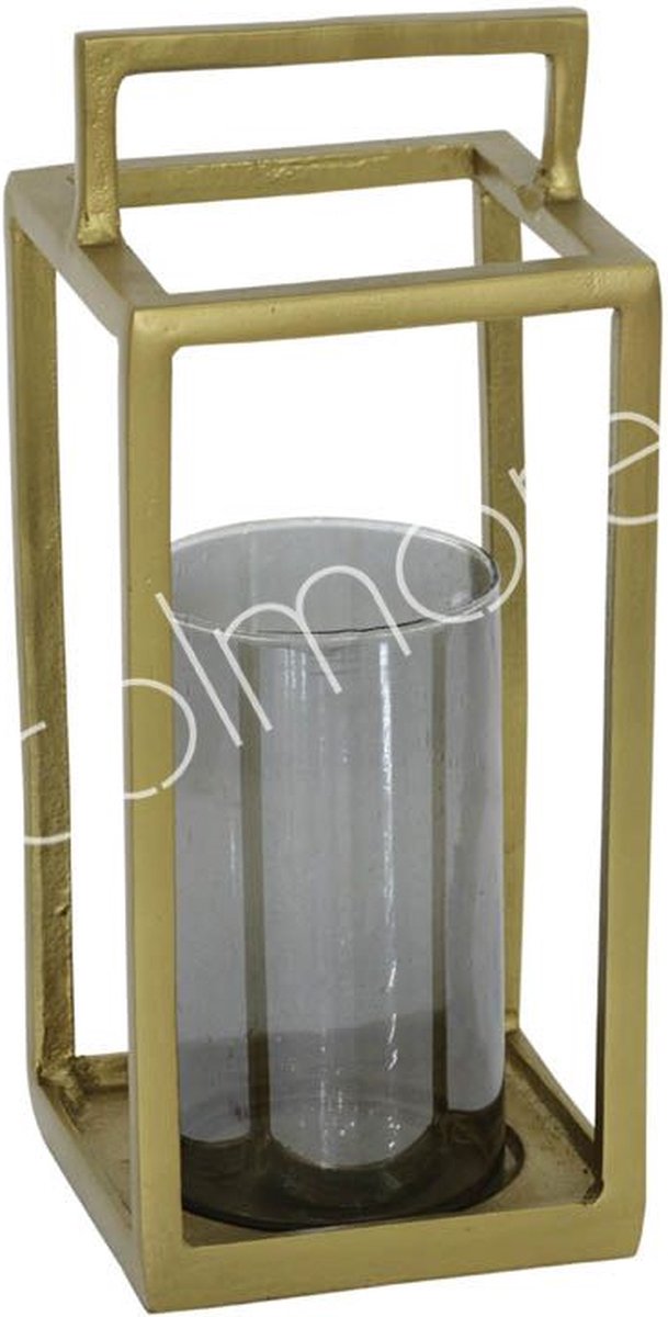 Colmore by Diga windlicht/Lantaarn met rookglas ALU RAW/NIEUW BRONS 15x15x32cm