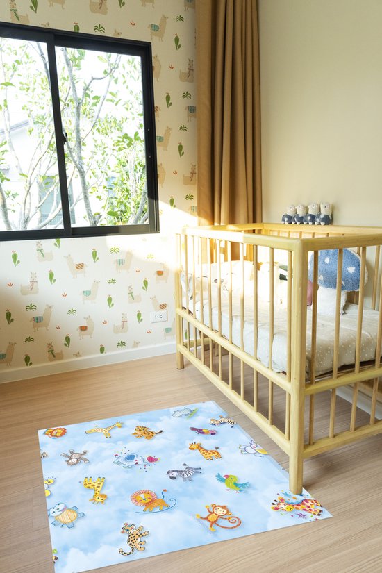 JYG Tapis de jeu en Vinyl ANIMALI 100x100cm - Antiallergique, facilement lavable et durable - Produit belge en Diverse tailles - Imprimé animal mignon pour chambres d'enfants et aires de jeux