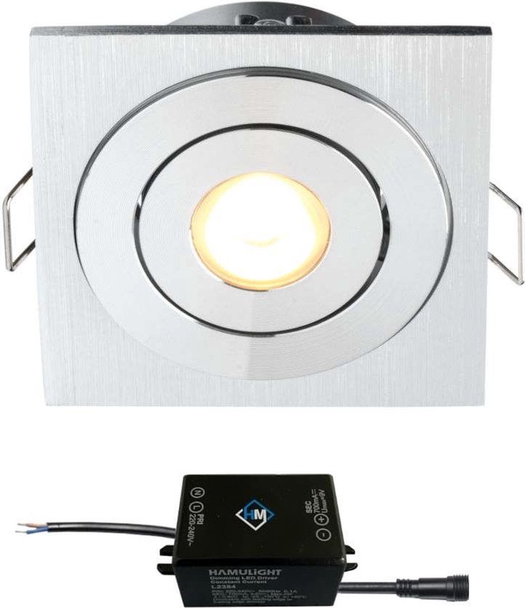 Cree LED inbouwspot Soria in - 3W / vierkant / dimbaar / kantelbaar / 230V / IP44 / downlights / plafondspots / spotjes / inbouwspots / badkamer / woonkamer / keuken / spotlight / warmwit