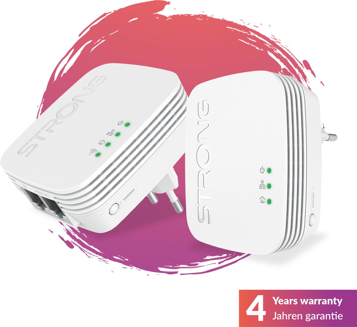 STRONG - Powerline Wifi 600 Kit - Duo Wifi Powerline Outlets - Powerline Kit - 600 Mbps/Wifi 300 Mbps - Compatibel met elke Box/Router - 1 Ethernetpoort - Snelle Installatie - Wit - 4 jaar garantie