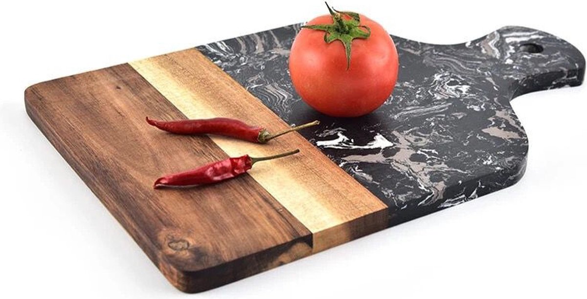 Nina's Giftshop Borrelplank - Acacia Hout en Marmer - Tapasplank - Snijplanken - Kerstcadeau - Kerst - Kaasplankje - Cadeau voor Vrouw - Cadeau voor Man - Borrelplank Hout - Serveerplank - Valentijn Cadeautje - Keuken - Keukenaccessoires - Zwart