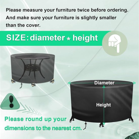 Zware waterdichte ronde tuintafelhoes - 420D Oxford-stof, UV