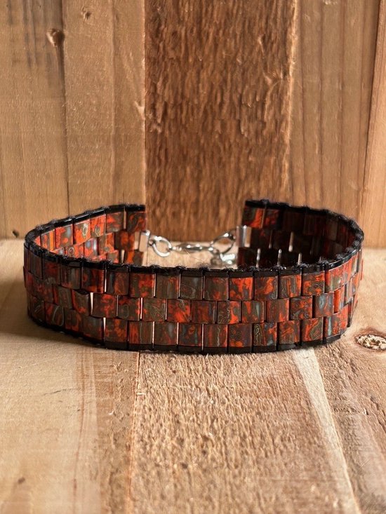 Bracelet large composé de perles Picasso Miyuki Tila rouges (19 cm)