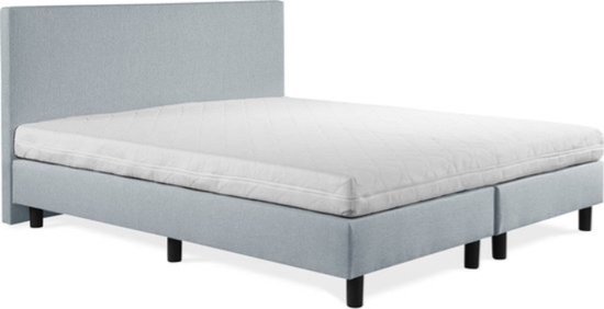 Sommier tapissier Sofia luxe bleu glacier 120x200 avec matelas blanc, tête de lit lisse.