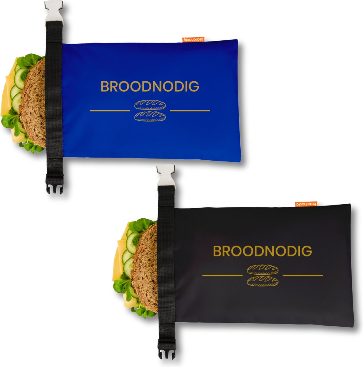 Broodnodig® - Herbruikbare Boterhamzakken (2pack) - van 100% Gerecyclede Flessen - Ideaal als Diepvrieszakjes - Lunchzak - Herbruikbaar Boterhamzakje - Foodwrap - Lunchbox - 30x20cm - Blauw & Zwart
