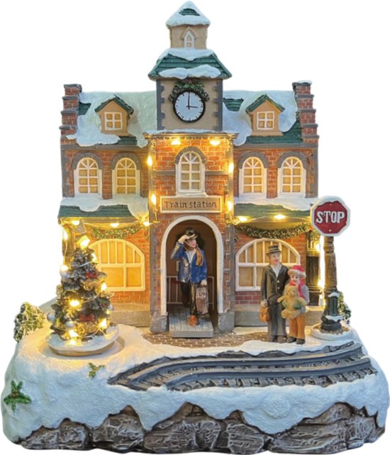 Treinstation Met Roterende Kerstboom