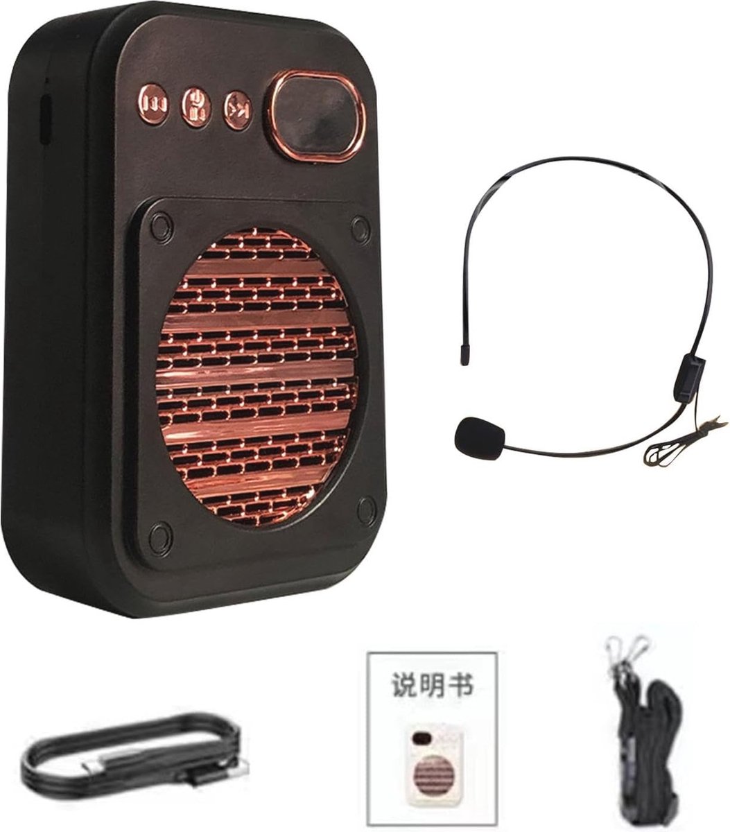 Draagbare oplaadbare mini-stemversterker met bedrade microfoonheadset en tailleband, persoonlijke spraakversterker voor leraren, presentatie, gidsen, vergaderingen, coaches, klaslokaal