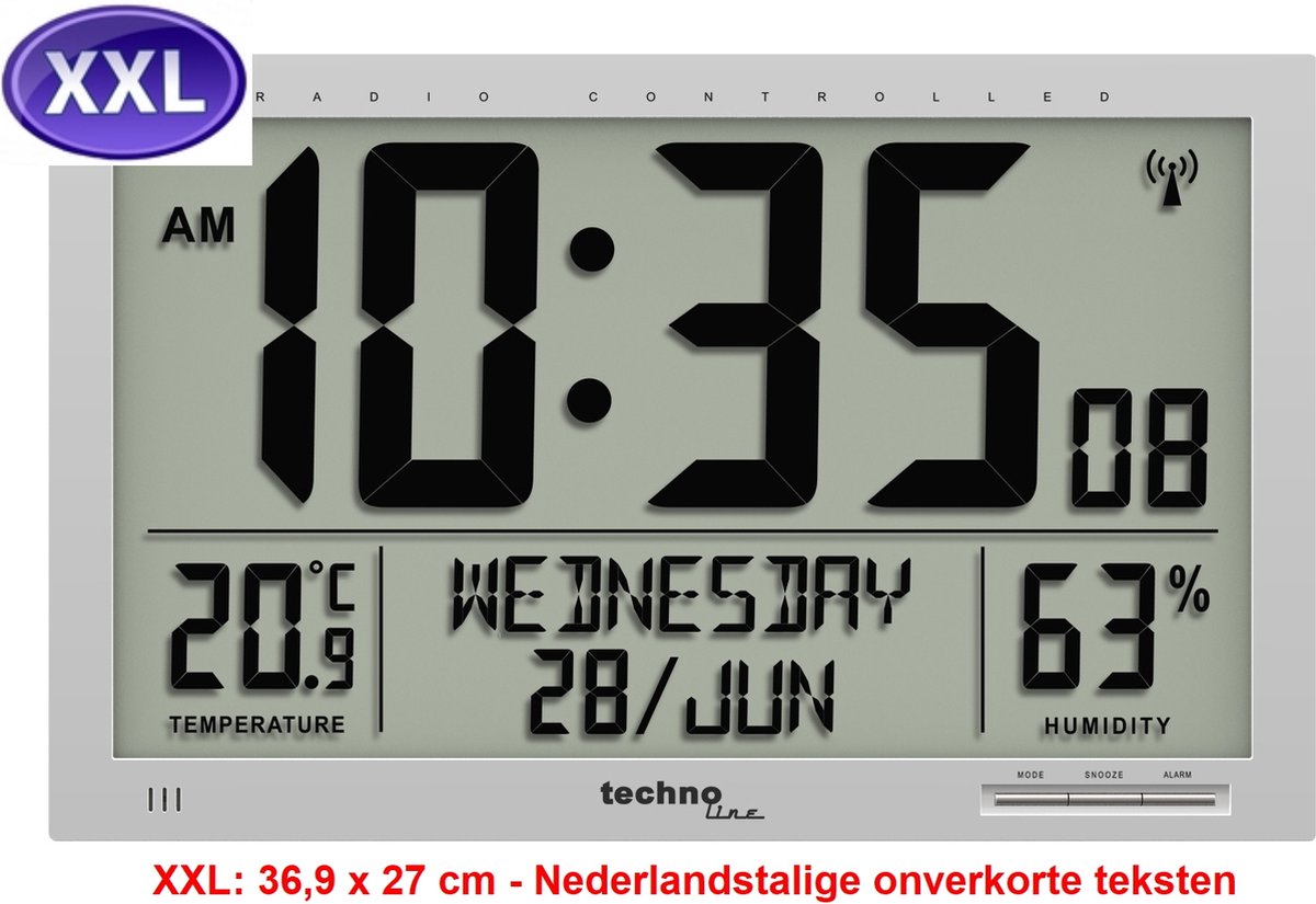 JUMBO-klok - 27 x 36,9 cm - radio-controlled - weergave binnen-temperatuur en -luchtvochtigheid - 8013