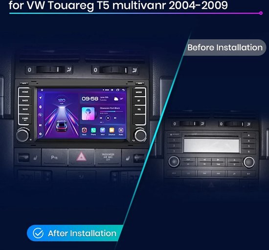 Comparaison pour VW Touareg T5 Multivan 2004-2009 : avant et après installation.