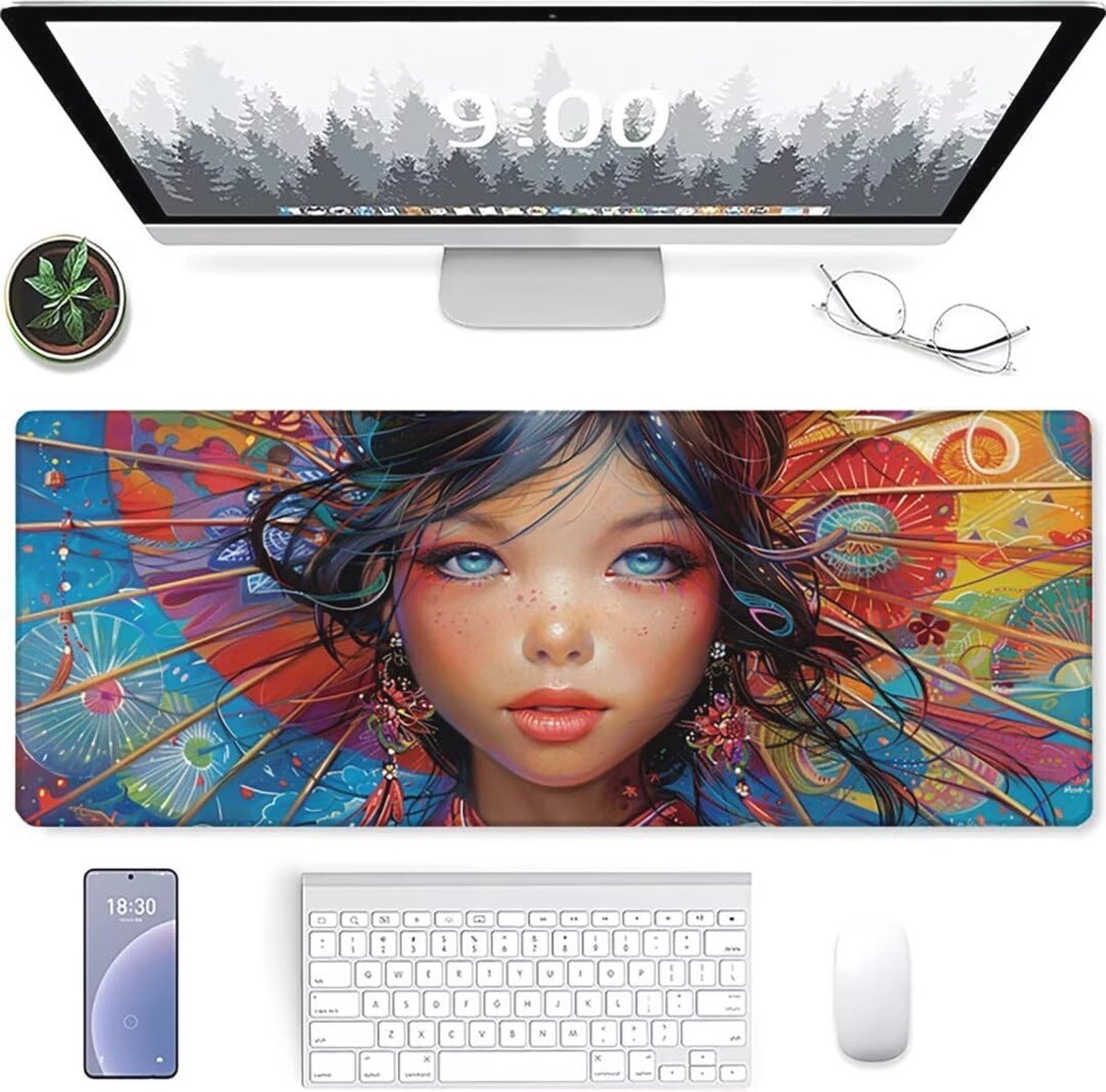 XL Gaming Muismat 800 x 300 mm - Antislip Bureaumat met Gestikte Rand voor PC en Toetsenbord