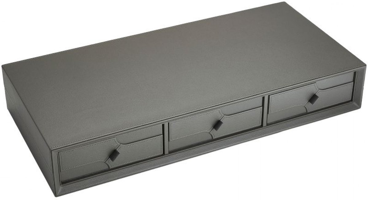 Milano Luxurious Luxe Ladenbox 3 Laden - D42,5 x B76,4 x H14,3 cm - Lederen Ladenbox - Zachte binnenkant - Schuiflade - Opbergbox - Kastorganizer - Uitneembaar - Grijs