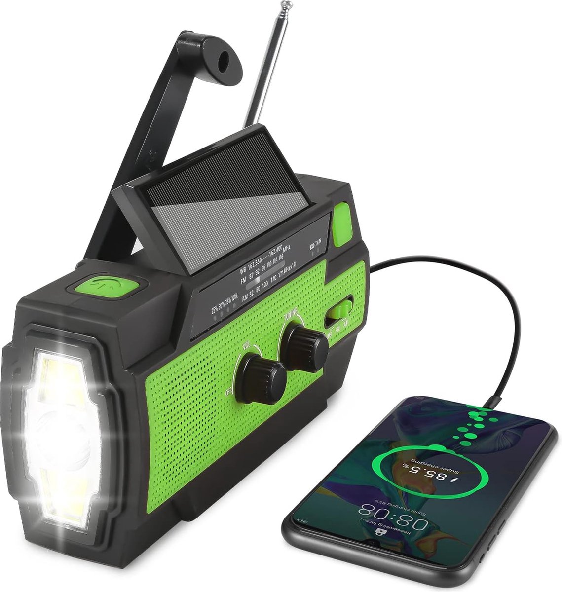 Draagbare Zonne-Radio met Powerbank en SOS Alarm voor Camping